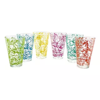 Set 6 Vasos De Vidrio Highball Multicolor 310 Ml C/u M-86370 Color Verde Lima