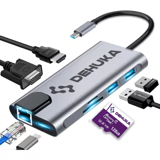 Dehuka Adaptador Usb C Hub Compatible Macbook Pro Air Hdmi Vga Rj45 Usb C Usb 3.0 Sd Microsd