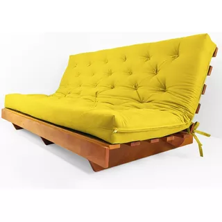 Sofá Cama Futon L Acquablock Amarelo Em Madeira Nobre Maciça