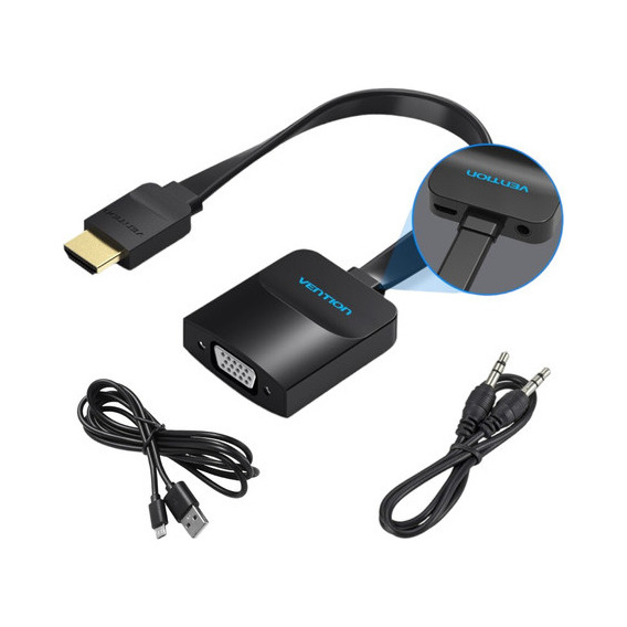 Adaptador Hdmi A Vga Vention 1080p Fhd Con Audio Y Power Dc