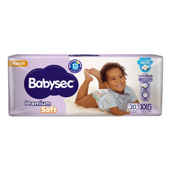 Pañales Babysec Premium Soft Violeta Hiper Xxg De 30u +13kg Tamaño Extra extra grande (XXG)