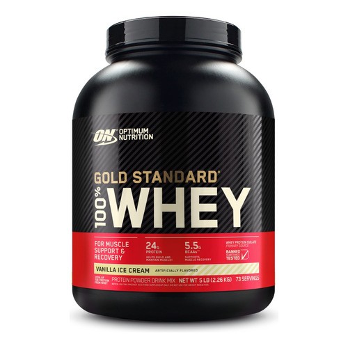 Proteína Gold Standard 100% Whey Protein Vanilla Ice Cream 5lb  2.27kg Suplemento en polvo Optimum Nutrition