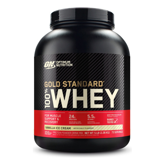 Suplemento en polvo Optimum Nutrition  Proteína Gold Standard 100% Whey proteína sabor vanilla ice cream en pote de 2.27kg