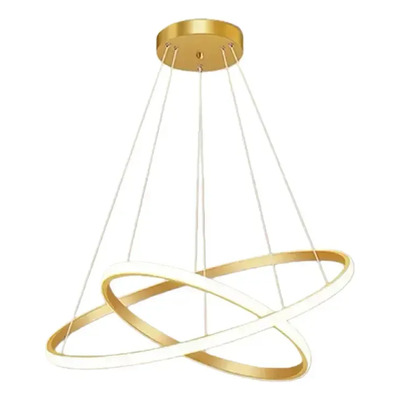 Lampara Colgante Doble Aro Led Cct Diseño Dorado Ldf41040-d Dorado