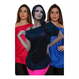 Kit C/3 Camiseta Mulher Confortável Ombro Caído Promoção