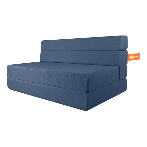 Sofa Cama Doble Agusto ® Sillon Plegable Matrimonial Colchon Color Azul