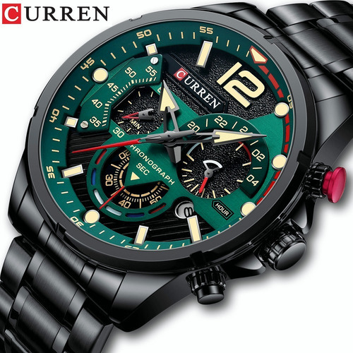 Reloj Curren Business Luxury De Cuarzo Inoxidable Para Hombr Color Del Bisel Negro/verde