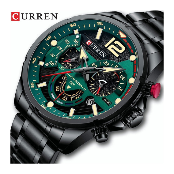 Reloj Curren Business Luxury De Cuarzo Inoxidable Para Hombr Color Del Bisel Negro/verde