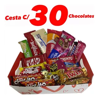 Cesta Páscoa Recheada Com Chocolates Grandes Marcas - 682g