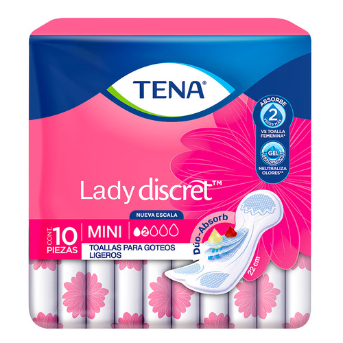 Toallas femeninas Tena lady discret Mini neutraliza olores 10 unidades