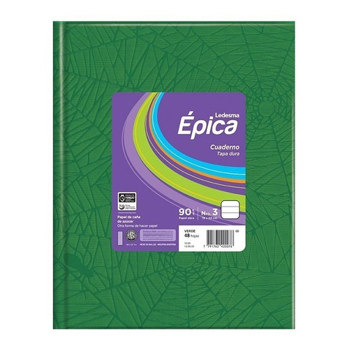 Cuaderno Ledesma Epica Araña Tapa Dura 48hjs Color Verde