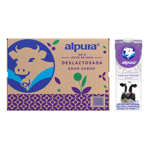 Alpura caja de leche deslactosada gran sabor 12 unidades de 1 litro