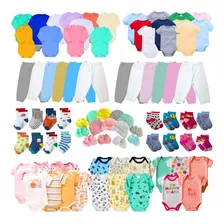 Kit Enxoval 36 Peças Bebê Unissex Body Calça Luva Algodão