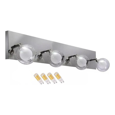 Aplique 4 Luces Baño Doble Vidrio Acero Cromo Con Led A654