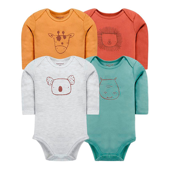  Set De 4 Bodys Manga Larga Bebe Ropa Algodón Niño