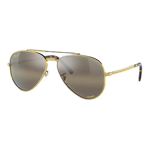 Anteojos de sol polarizados Ray-Ban Aviator New Aviator Mediano con marco de metal color polished legend gold, lente silver/brown de cristal espejada/chromance, varilla gold de metal - RB3625