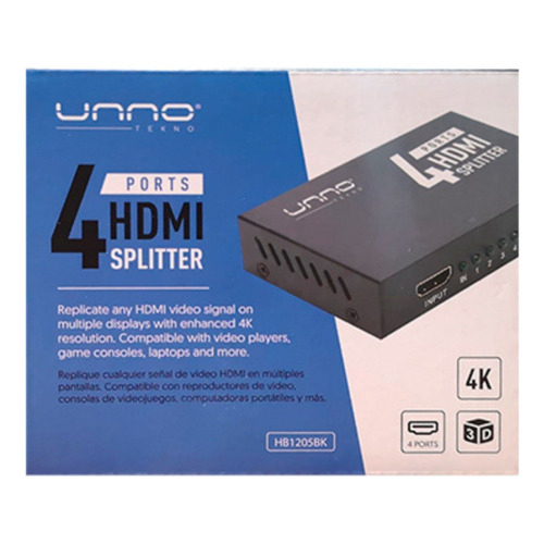 Splitter Unno 4 Puertos Hdmi 4k X 2k 30hz 3d Compatible