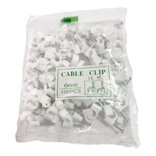 100 Grapas Clips D Plastico Pared 6mm Para Cable Cctv Redes 