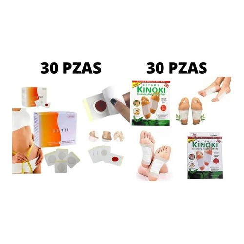  Parches Desintoxicantes Cuerpo Kinoki 30 Pz + 30 Slim Patch