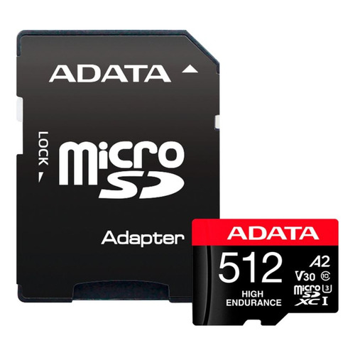 Tarjeta de memoria Adata AUSDX512GUI3V30SHA2-RA1  High Endurance con adaptador SD 512GB