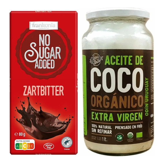 Aceite De Coco Orgánico 1lt + Chocolate Sin Azucar 80grs
