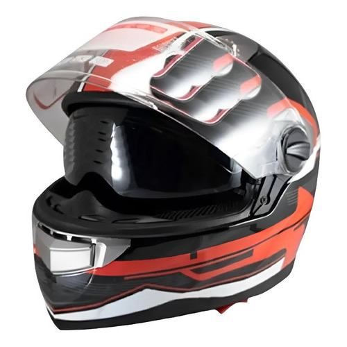 Casco Motociclista Doble Visor Ff-001 Bmd Negro/rojo Mediano Diseño N/A