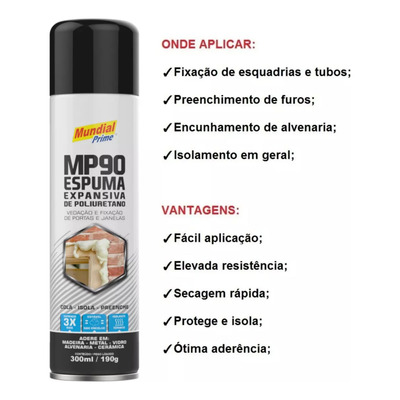 2 Espumas Expansiva 300ml/180g Uso Geral Mundial Prime