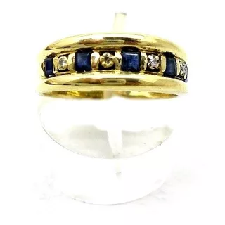  Anillo De Oro 18 Kt Medio Sin Fin  Zafiros Y Brillantes