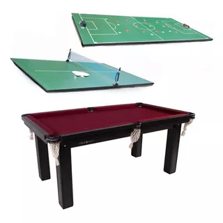Mesa 3 Em 1 - Sinuca/ping Pong/futebol Botão Procópio Cor Do Tecido Bordô