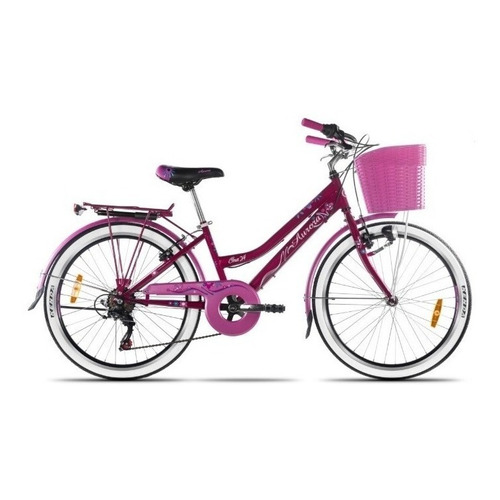 Bicicleta infantil Aurora Juveniles Ona R24 6v frenos v-brakes cambio Shimano Tourney TZ500 color fucsia con pie de apoyo  