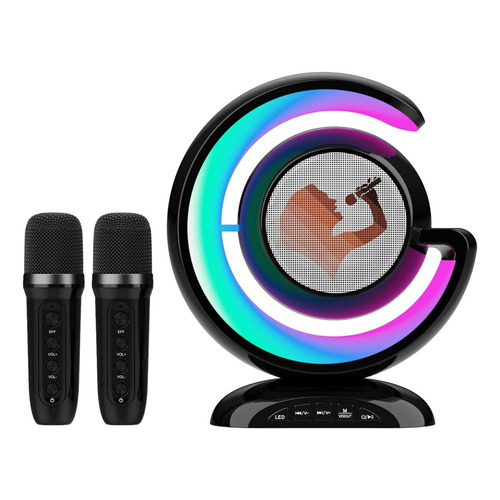 Altavoz Parlante Para Karaoke + 2 Micrófonos Bluetooth Ys110 Color Negro