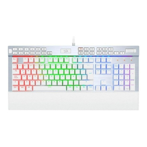 Teclado gamer Redragon Yama K550 QWERTY Outemu Purple español latinoamérica color blanco con luz RGB