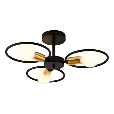 Plafon Araña Flor 3 Luces Negro Dorado Industrial Apto Led Negro/dorado
