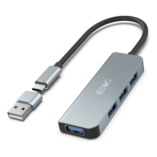 JESWO USB C Hub, 4 Puertos OTG Hub USB 3.0 de 5Gbps Aluminio con Adaptador USB