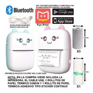 Mini Impresora Termica Bluetooth Recargable Incluye 4 Papel 
