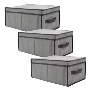 Set X 3 Caja Organizadora Grande Rígida Tela Tapa 45x30x20cm