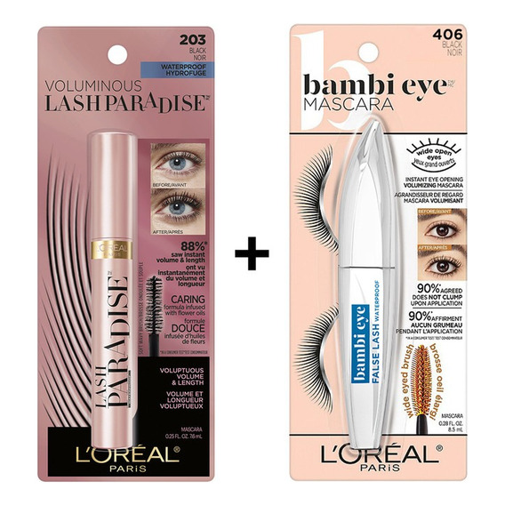 Set de maquillaje L'Oréal Paris Lash paradise + bambi eye para pestañas - 2 unidades