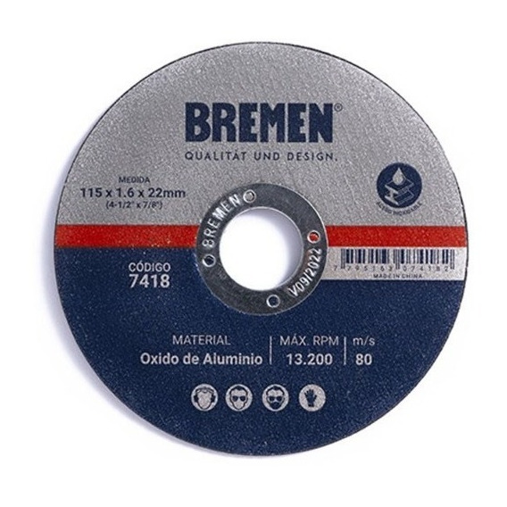 Discos De Corte 115 X 1.6mm Caja 25 Unidades - Bremen® 7418 Color Azul acero