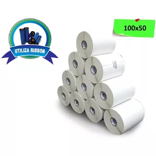 10 Rolos Etiquetas Couche Adesiva 100x50 Mm 10x5 Cor Branco Opção Etiquetas