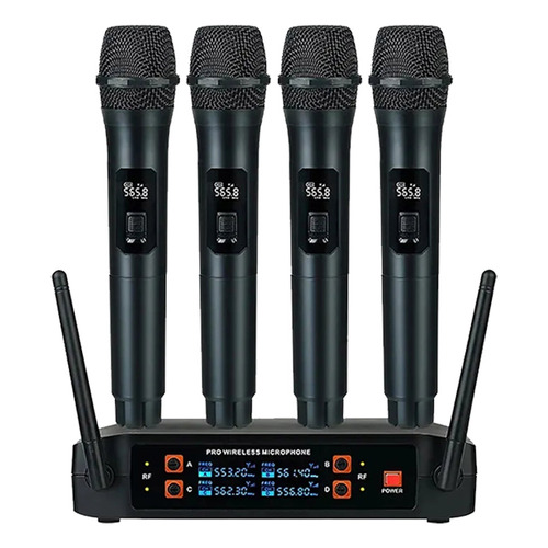 Set Microfonos Inalambricos X4 Gadnic Uhf Profesionales Pila Color Negro