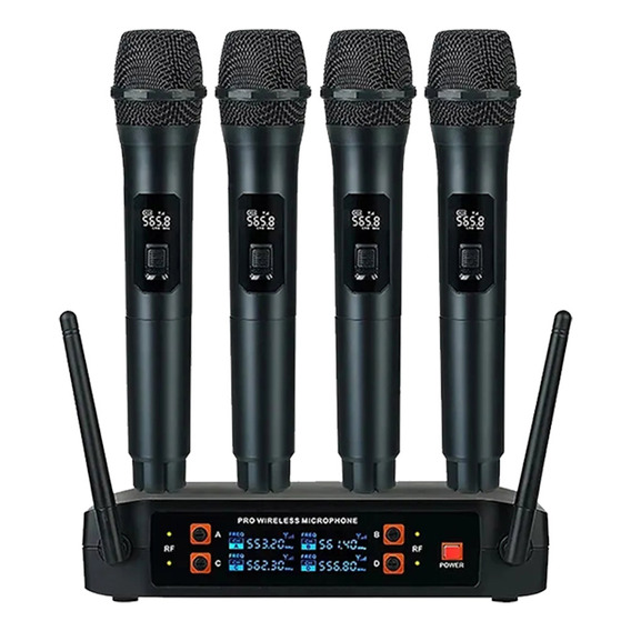 Set Microfonos Inalambricos X4 Gadnic Uhf Profesionales Pila Color Negro