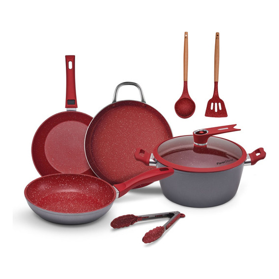 Juego De Sartenes Flavorstone Light Master Set 8 Piezas Color Rojo