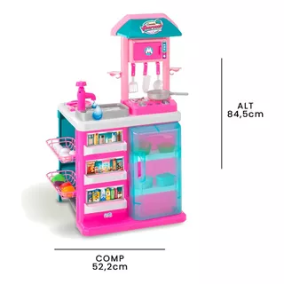 Kit Cozinha Brinquedo Infantil Gourmet Sai Água Acessorios Cor Rosa