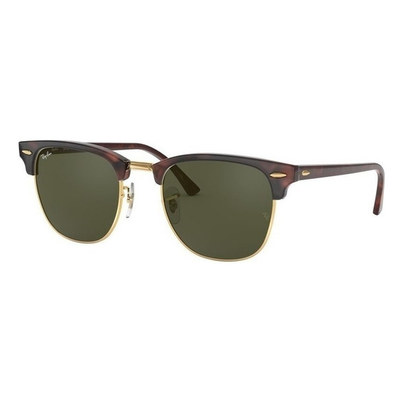 Anteojos de sol Ray-Ban Clubmaster Classic Standard con marco de acetato color polished tortoise, lente green de cristal clásica, varilla polished tortoise de acetato - RB3016