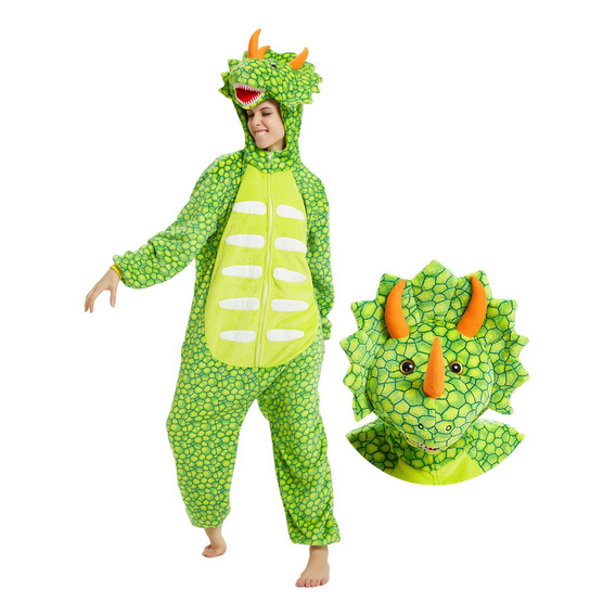 Pijamas Dinosaurio,completa Mameluco Disfraz Adulto Verde