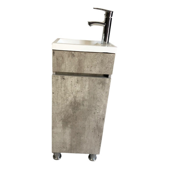 Kit Lavabo Loza  Completo Mueble Piso Y Llave +desagüe Gris 