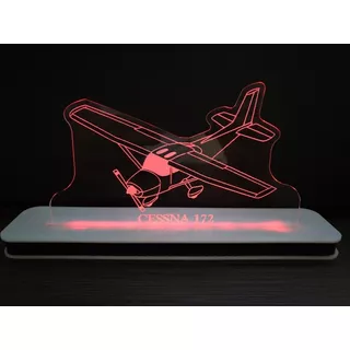 Luminária Abajur De Mesa Base Acrílica Led Avião Cessna 172