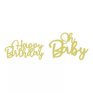 Lettering Oh Baby E Happy Birthday Mdf Dourado 50cm
