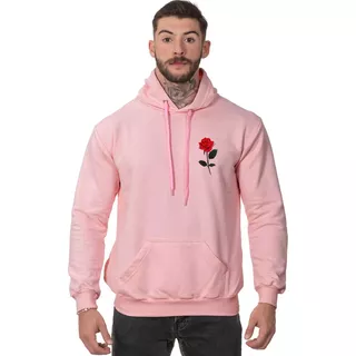 Moletom Masculino Algodão Flanelado Com Capuz Canguru Flor