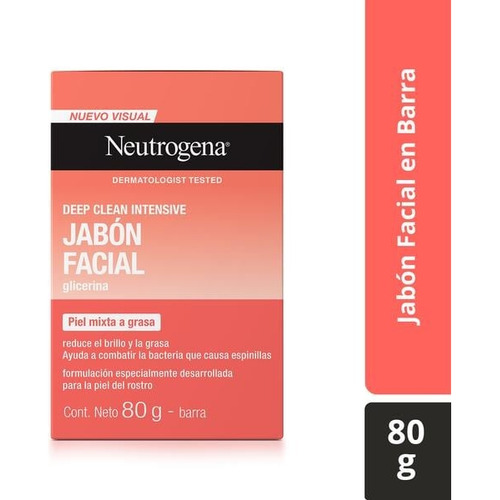 Jabón Facial En Barra Neutrogena Deep Clean Intensive Fórmula con Glicerina De 80g